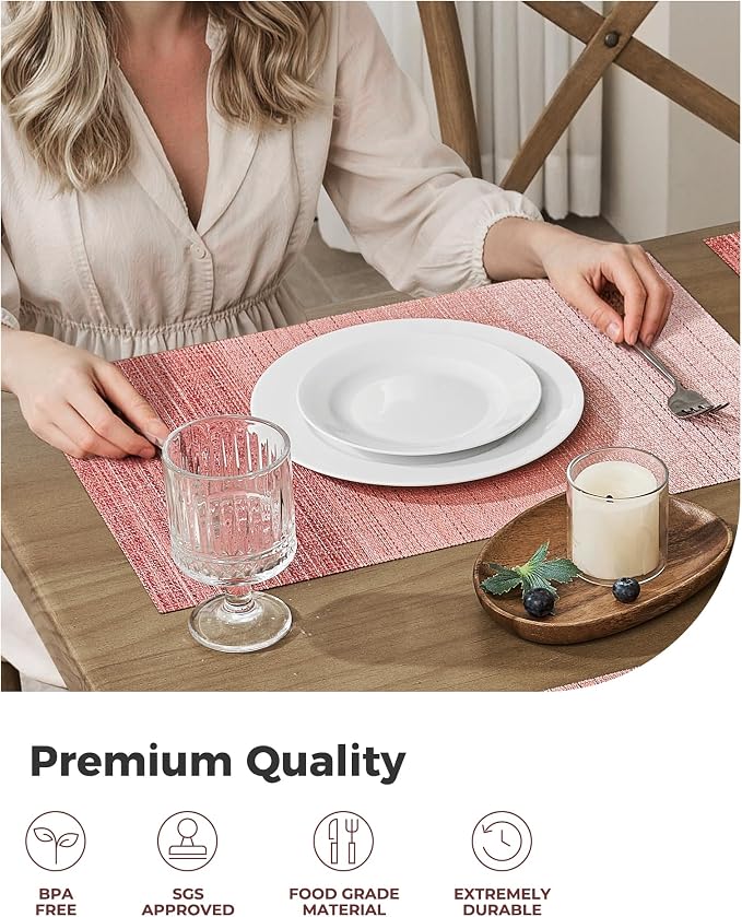 Leetaltree Gradient Pink Woven Placemats Set of 8 - Heat Resistant Non-Slip Place mats for Dining Table, Washable Durable PVC Vinyl Woven Table Mats(Gradient Pink, 8) - Image 9