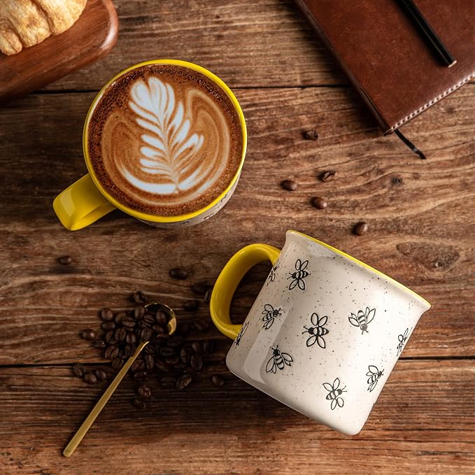 AmorArc 22 OZ Large Ceramic Coffee Mugs, Oversized Soup Cups With Big Handle for Men Women Dad Mom, Big Mug With Textured Bees Patterns for Office & Home -Microwave Safe, 2 Pcs - Image 3