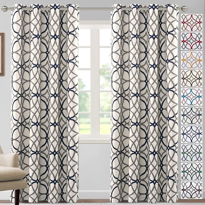 H.VERSAILTEX Blackout Curtains Printed Design 84 Inch Length 2 Panels Set Thermal Insulated Curtains for Bedroom Living Room Geometric Modern Grommet Window Drapes - Grey and Navy by HVERSAILTEX