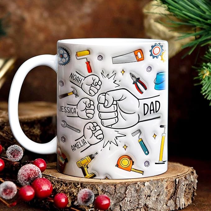 LOVELYPOD Custom Dad Mug with Kids Names, Fist Bump Coffee Mug, Fathers Day Mugs, Dad Gifts from Daughter Son, Fathers Day Presents, Personalized Coffee Cup, Custom Father Gifts - Image 2