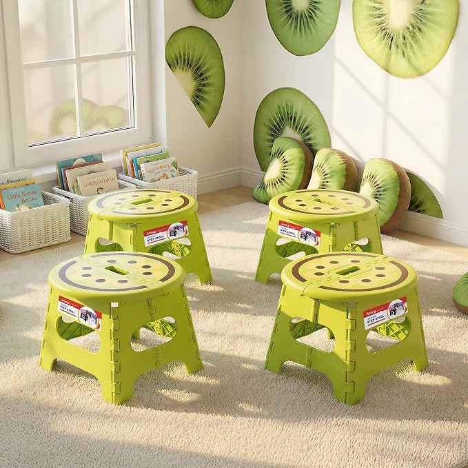 ACSTEP Folding Step Stool 9 Inch, Sturdy Collapsible Step Stool Foldable Up to 265 lbs for Kids Toddlers & Adults, Non Slip Foot Stools with Handle for Kitchen, Bathroom, Bedroom, Outdoor, Kiwi Green - Image 8