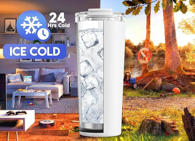 Meoky 24 oz Insulated Travel Coffee Mug: Leak Proof Lid, Ivory | Stainless Steel Coffee Tumbler, Keeps Hot for 8 Hours or Cold for 24 Hours, Fits in Car Cup Holder, BPA Free - Image 4