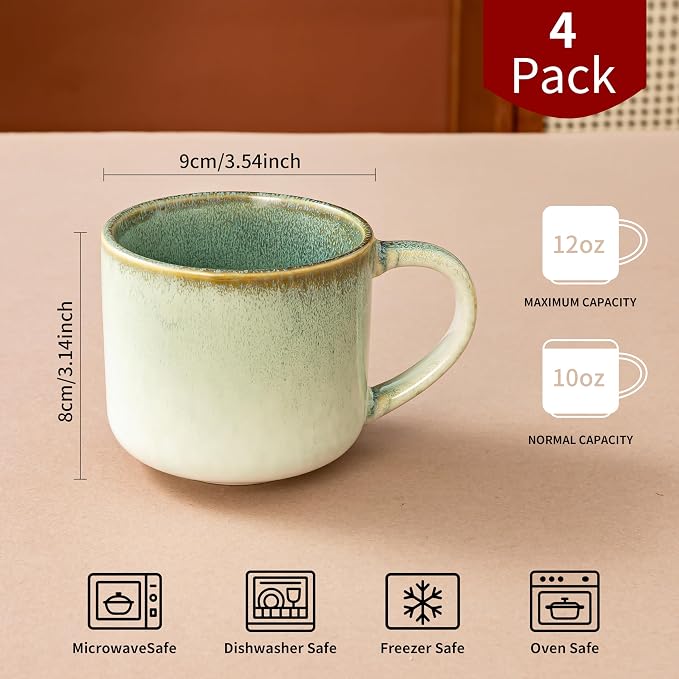10 oz Ceramic Coffee Mugs Set of 4, Large Coffee Cups with Handles | Coffee Mug with Handles for Coffee, Tea, Cappuccino, Latte, Cocoa, Cereal, Mug Set Gift for Wedding, Microwave Safe - Image 2