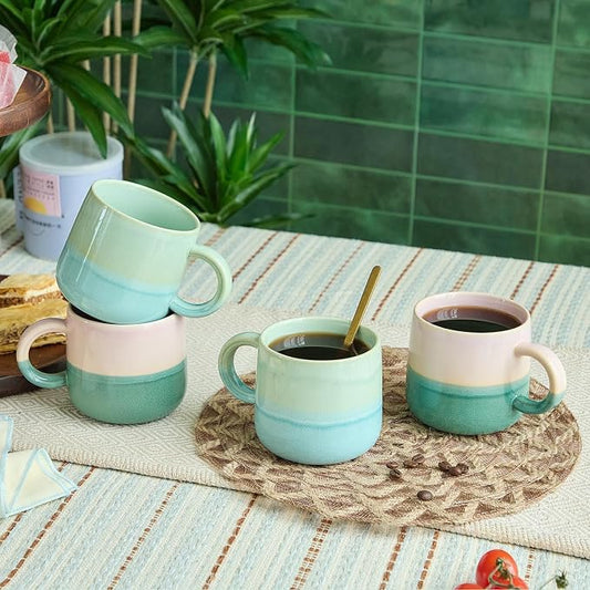 2 Pack Large Coffee Mugs 16 Oz - Hand Painted Gradient Ceramic Cups, Microwave & Dishwasher Safe. Aesthetic Pink Green Tea Mug Set for Women, Unique Kitchen Decor Gift-4pack by DelightsGalore