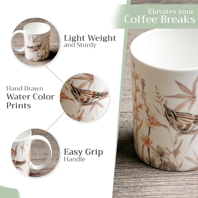 Maison d' Hermine Coffee Mug with Handles Tea Cups (12 Ounce, Pack of 1) | Fine Bone China Coffee Mugs for Hot Beverages Cappuccino Latte Home Spring Summer -Meadow Florals - Beige - Meadow Morning - Image 5