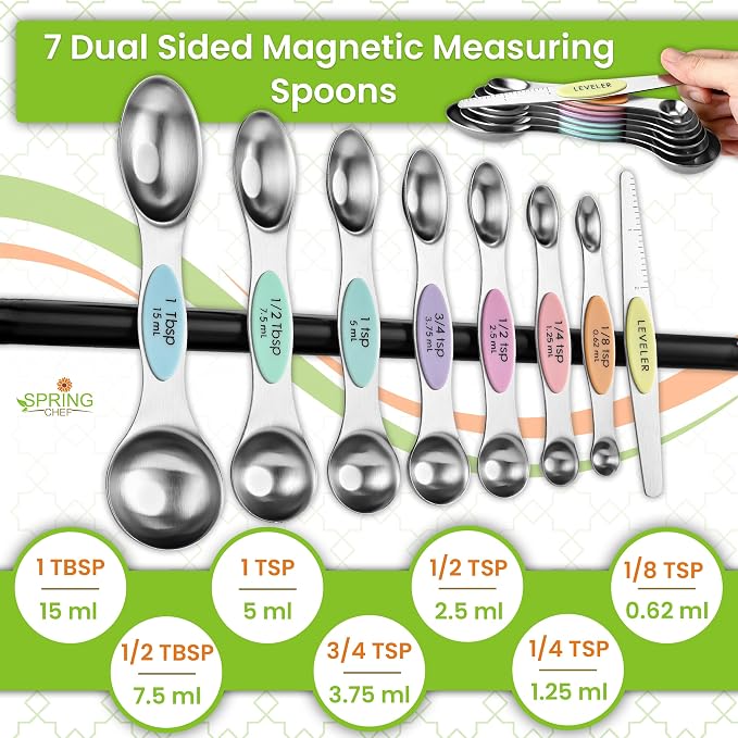 Spring Chef Magnetic Measuring Cups & Spoons Set of 15, Patented, Pastel | Stackable Stainless Steel Measuring Cups & Heavy Duty Metal Measuring Spoons with Levelers for Dry & Liquid Ingredients - Image 8