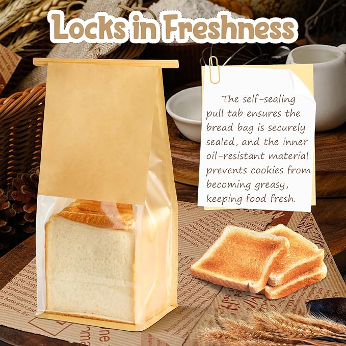 50 Pcs Bread Bags for Homemade Bread Sourdough, 10.2 * 6.3 * 5.1 Inches Bakery Bags with Window Reusable Tin Tie Baked Goods Packaging - Image 6