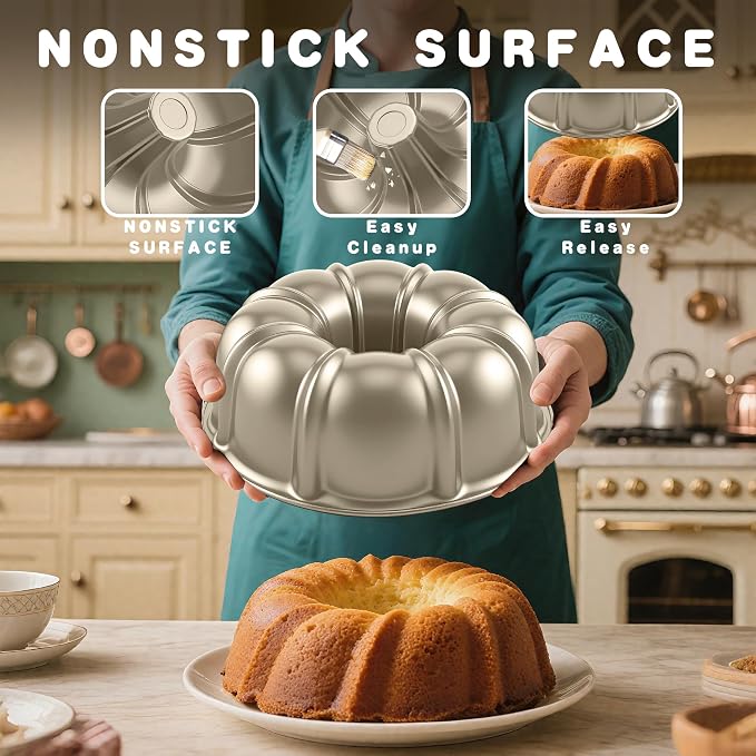 10” Cake Pan 2-PACK, Nonstick Round Cake Baking Pan, Buntz Pound Cake Mold,Tube Bakeware,Baking Mold for Jello/Gelatin/Chocoflan/Flan, Non Toxic, Easy Clean - Black - Image 4