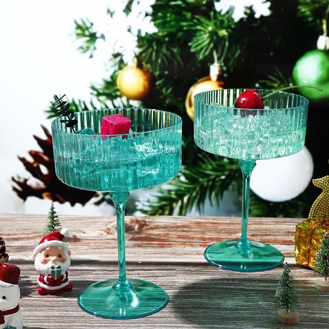 Jingmore 48 Pcs Ribbed Martini Glasses 10 oz Disposable Plastic Vintage Ribbed Coupe Glasses Unbreakable Dessert Parfait Glassware for Wedding Birthday Party Supplies (Light Green) - Image 5