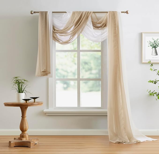Warm Home Designs 55 x 216 Brown Sheer Window Scarf. AM Taupe 216" | Extra Long Window Scarves Valances are Great As Wedding Arch Draping Fabric, Bed Canopy Or for Decorative Project. - Image 2