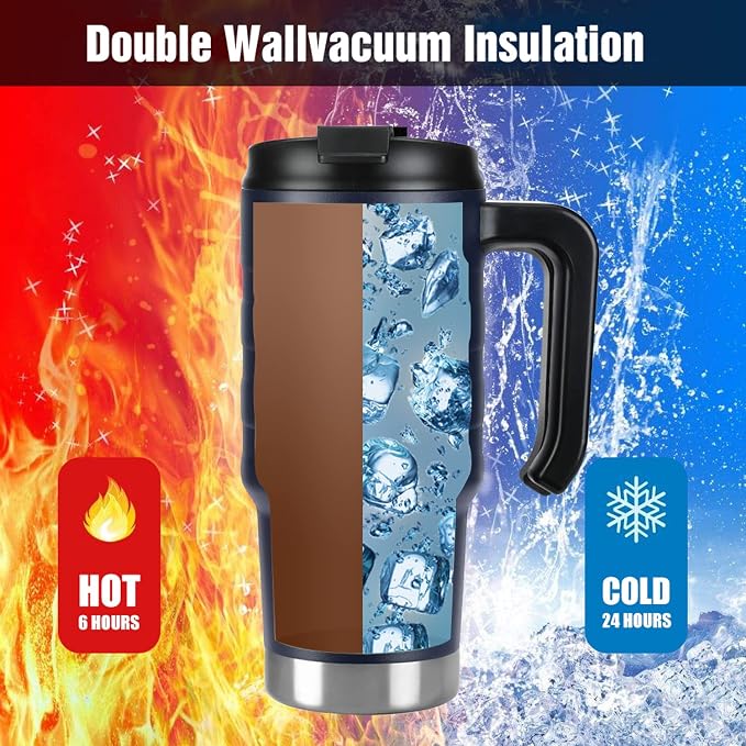 HAUSHOF 24 oz Travel Mug, Stainless Double Wall Vacuum Insulated Tumbler with Handle & Spill Proof Twist On Flip Lid and Wide Mouth, BPA Free (Navy Blue) - Image 3