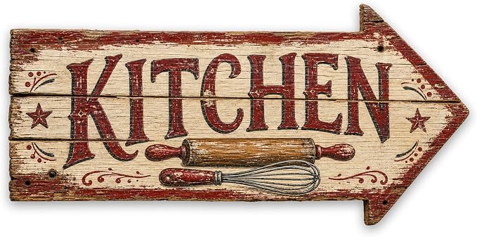 Kitchen Right-Pointing Arrow Sign — Die-Cut Metal Directional Wall Decor | barnwood look, rustic, durable print, ready to hang by MRC+Wood+Products
