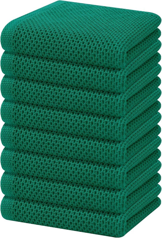 Homaxy 100% Cotton Waffle Weave Kitchen Dish Towels 8-Pack, Dark Green | 13 x 28 Inches, Ultra Soft Absorbent Dish Towels, Quick Drying Cleaning Towels by Homaxy