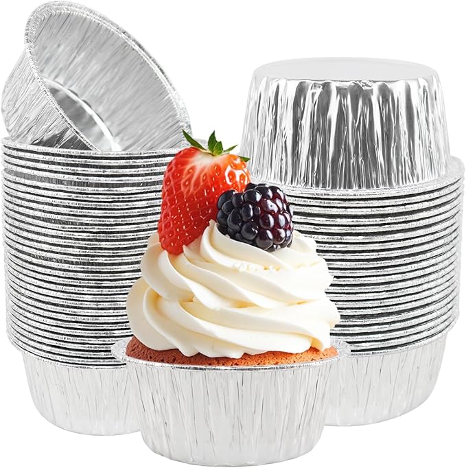 5 Oz Aluminum Foil Baking Cups 150 Pcs, SUPPHOUS Disposable Ramekin Aluminum Cupcake liners, Silver Foil Baking Cups Muffin Liners for Cupcake, Baking, Egg Tart, Pudding, Creme Brulee by SUPPHOUS
