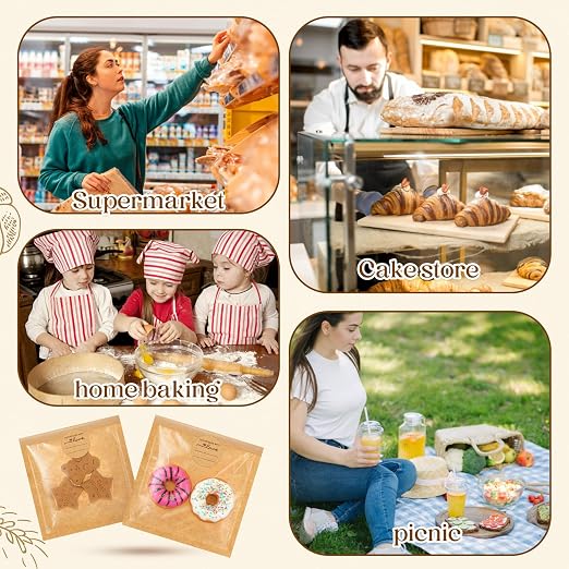 Outus 100 Pcs Cookie Packaging Bags with Seal, 4 x 4 Inch Bakery Pastry Bags with Window, Heat Sealable Grease Resistant Paper to Go Bake Sleeves for Gift Giving Donut Bread Sandwich (Brown) - Image 7