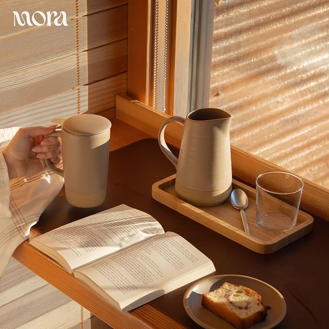 MORA Ceramics Large Tea Mug with Loose Leaf Infuser and Ceramic Lid, 18 oz, Portable, Microwave, Dishwasher Safe, Tall Coffee Cup - Rustic Matte Ceramic Glaze, Modern Herbal Tea Strainer, Mushroom - Image 6