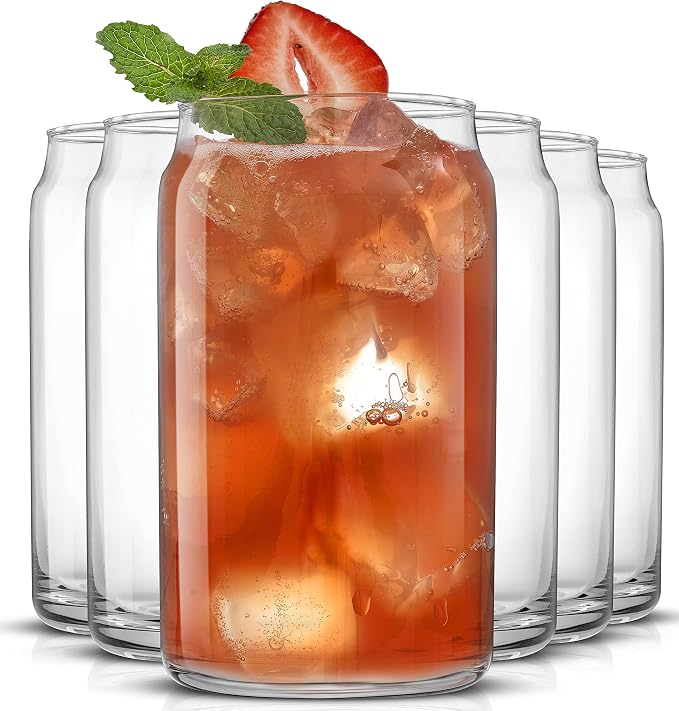 JoyJolt Drinking Glass Cups Set of 6-16oz Beer Can Glasses. Clear Soda Can Shaped Glass Cups, Cute Iced Coffee Cup Tumblers, Cold Drink Glassware, Unique Water, Tea, Cocktail Glass Set - Image 9