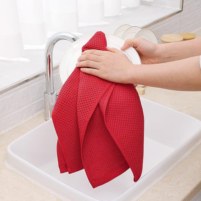 Homaxy 100% Cotton Waffle Weave Kitchen Dish Towels 6-Pack, Red | 13 x 28 Inches, Ultra Soft Absorbent Dish Towels, Quick Drying Cleaning Towels - Image 4