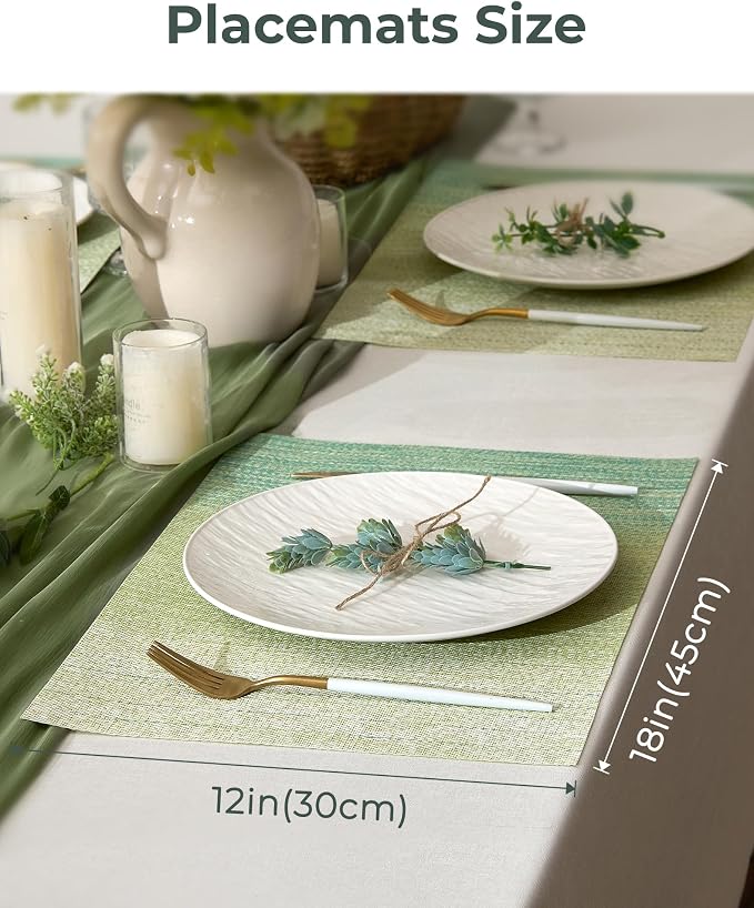Leetaltree Gradient Green Woven Placemats Set of 6 - Heat Resistant Non-Slip Place mats for Dining Table, Washable Durable PVC Vinyl Woven Table Mats(Gradient Green, 6) - Image 4