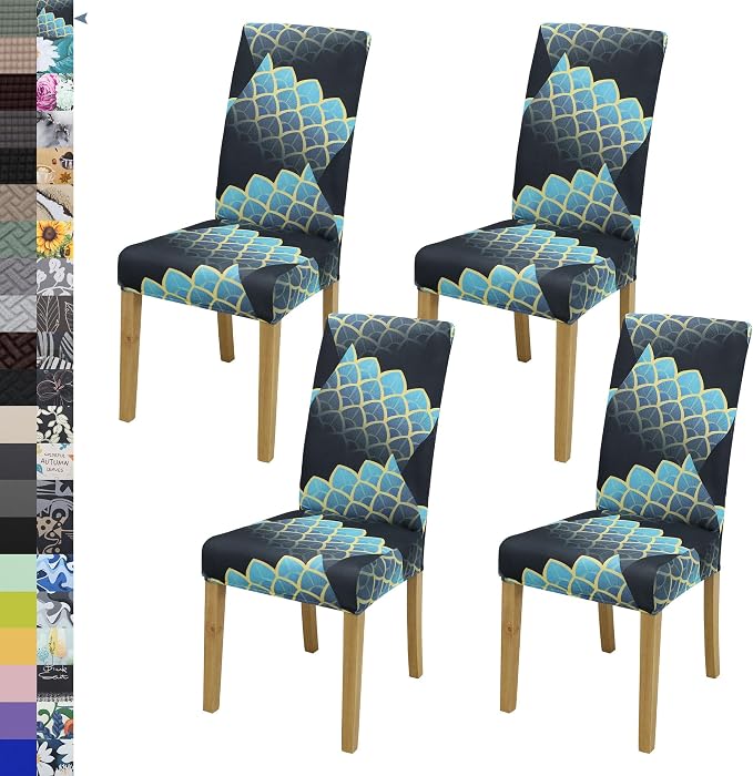 Dining Chair Covers, Stretch Seat Covers, Washable Furniture Protector | 4 Pack, Washable, Stretch Fit, Soft, Non Slip, Dining Chair Covers, Seat Protector, Furniture Cover,Easy Clean by BIETYONE