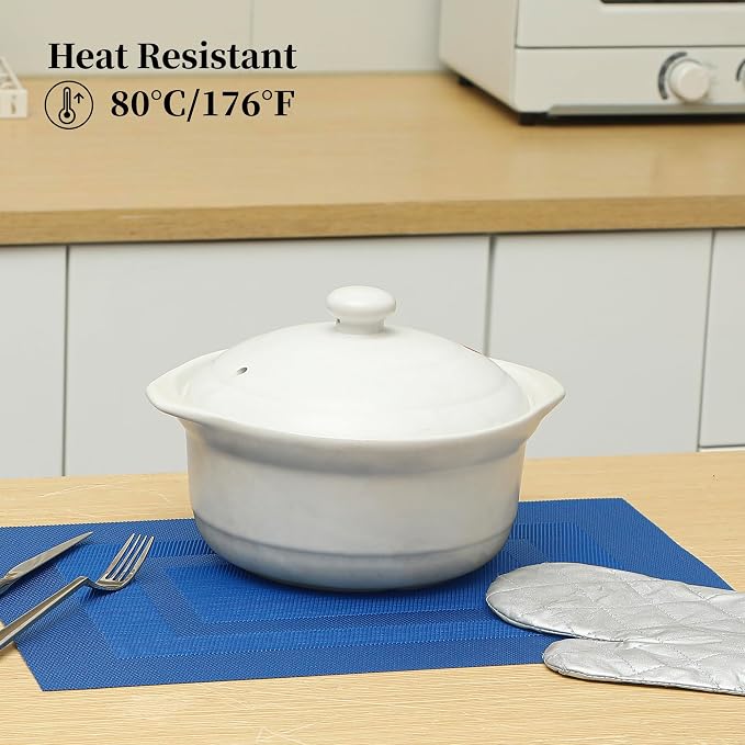 Leetaltree Blue Frame Placemats Set of 6 - Heat Resistant Non-Slip Place mats for Dining Table, Washable Durable PVC Vinyl Woven Table Mats（Blue Frame, 6） - Image 4