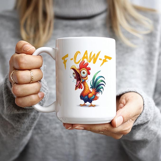 F-Caw-F Coffee Mug, Fun Coffee Mugs, Funny Cups, Fcawf, F Caw F, Funny Cups for Adults, 15 oz Ceramic Fcawf Chicken, Hidden Message, Adult Humor Gag Gift, White Elephant Gift - Image 4