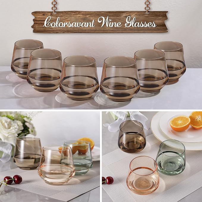 Stemless Wine Glasses Set 6【Smokey Sand Wine Glasses Stemless】 Gray Short Tumbler【14oz】 Gray Glassware for Wine or Soft Drinks,Unique Wine Gifts for Valentines Day - Image 5