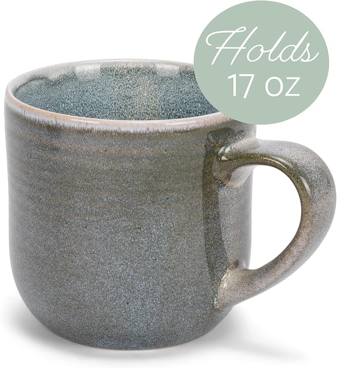 Elanze Designs Glossy Reactive Glaze Large 17 Fluid Ounce Everyday Kitchen Food Grade Ceramic Stoneware Coffee Mug Cup with Comfort Curved Handles, Set of 4, Ocean Teal Blue - Image 3