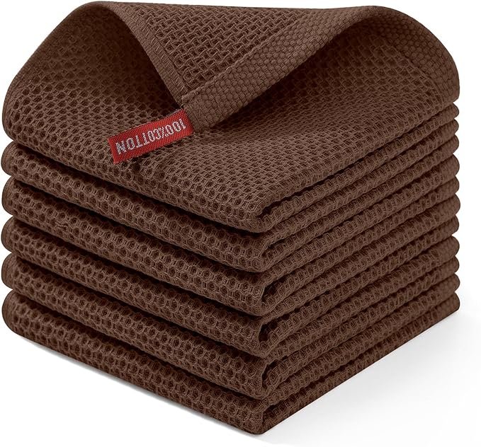 Homaxy 100% Cotton Waffle Weave Kitchen Dish Cloths 6-Pack, Coffee | 12 x 12 Inches, Ultra Soft Absorbent Dish Towels, Quick Drying Dish Rags with Hanging Loop by Homaxy