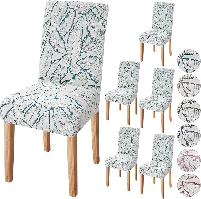 Fuloon Dining Chair Slipcover, Stretch Parson Chair Protector for Home | Reed Jacquard Green, Set of 6, Super Fit, Stretch, Removable, Washable, Suits for Hotel, Dining Room, Ceremony, Banquet Party by Fuloon