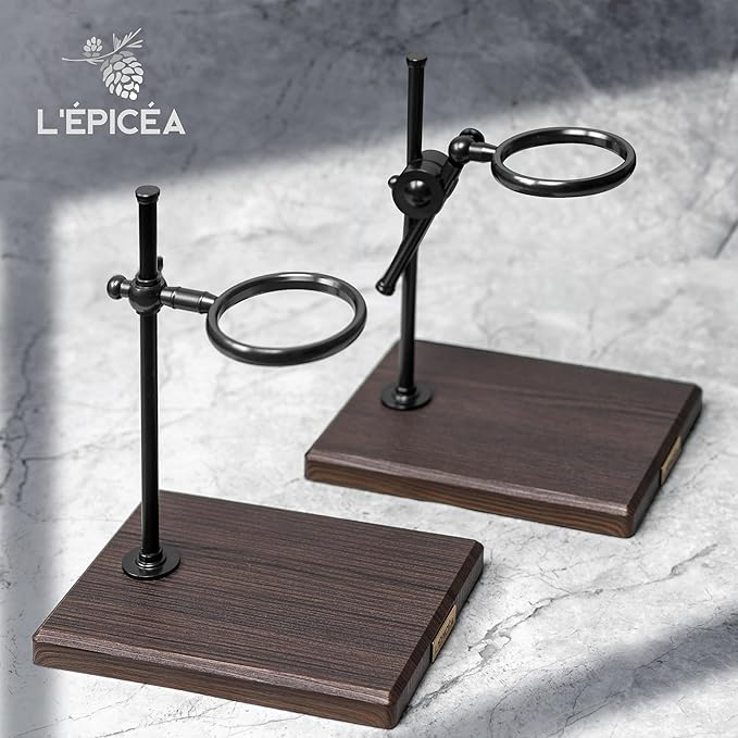 L'ÉPICÉA Pour Over Coffee Maker Set, Pour Over Coffee Maker with Stand, Adjustable Stainless Steel Stand, Wooden Base, Paper Filters, Cone Glass Carafe, Pour Over Coffee Dripper (Black)