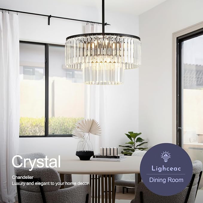 17.7" Black Semi Flush Mount 2-Tier Crystal Ceiling Light Fixtures for Dining Room Modern Luxury 8-Light Chandeliers Lighting for Bedroom Entryway Hallway Kitchen Island Living Room Foyer - Image 4