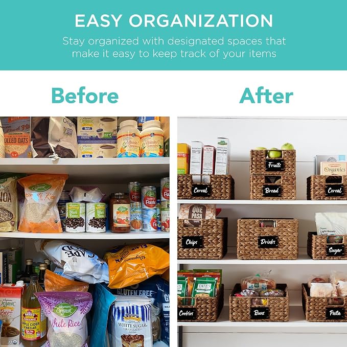 Best Choice Products Set of 4 9x12in Water Hyacinth Pantry Baskets, Woven Organizers w/Chalkboard Label, Chalk Marker - Chestnut - Image 3