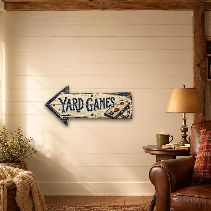 Yard Games Left-Pointing Arrow Sign | barnwood look, rustic, durable print, ready to hang - Image 5