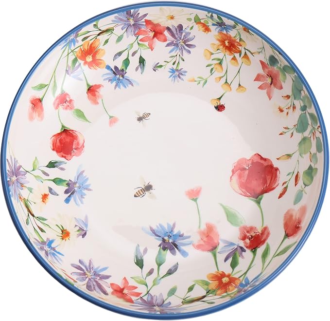 Bico Summer Provence Pasta Bowls, 35oz Salad Bowl Set of 4, Large Ceramic Serving Dinner Bowls for Soup and Cereal, Microwave and Dishwasher Safe, Gift for Housewarming and Thanksgiving - Image 3