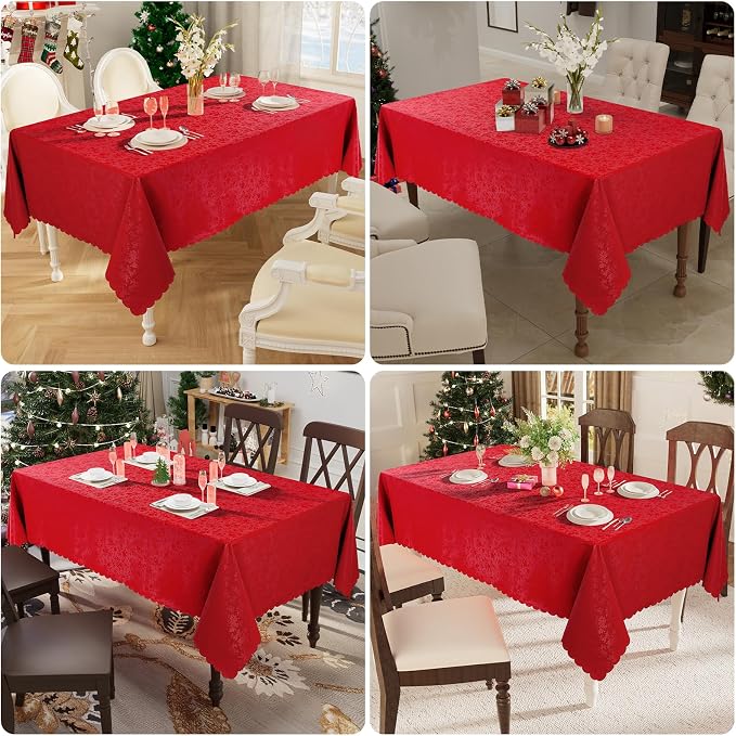 Smiry Rectangle Waterproof Heavy Duty Vinyl Tablecloths, 54 x 78 Inch | Wipeable Washable Floral Embossed Table Cover for Kitchen and Dining Room, Indoor & Outdoor Use, Red - Image 7