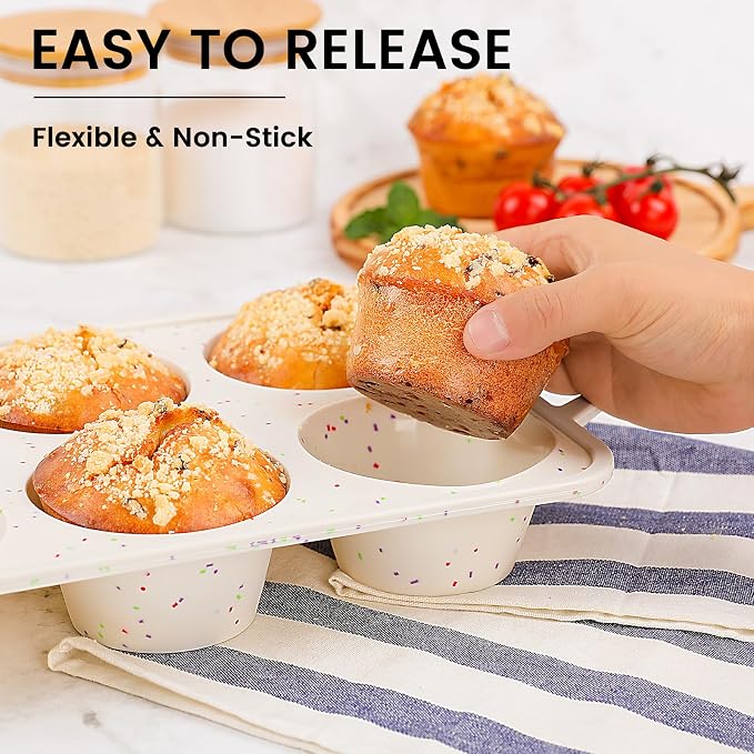 Vinino Jumbo Muffin Pan with Metal Reinforced Frame-1Pack, Large Silicone Cupcake Pan for Baking 6 Cup Jumbo Size, Silicone Muffin Tray, Cupcake Baking Pan Molds for Oven Dishwasher Safe-Cream - Image 3