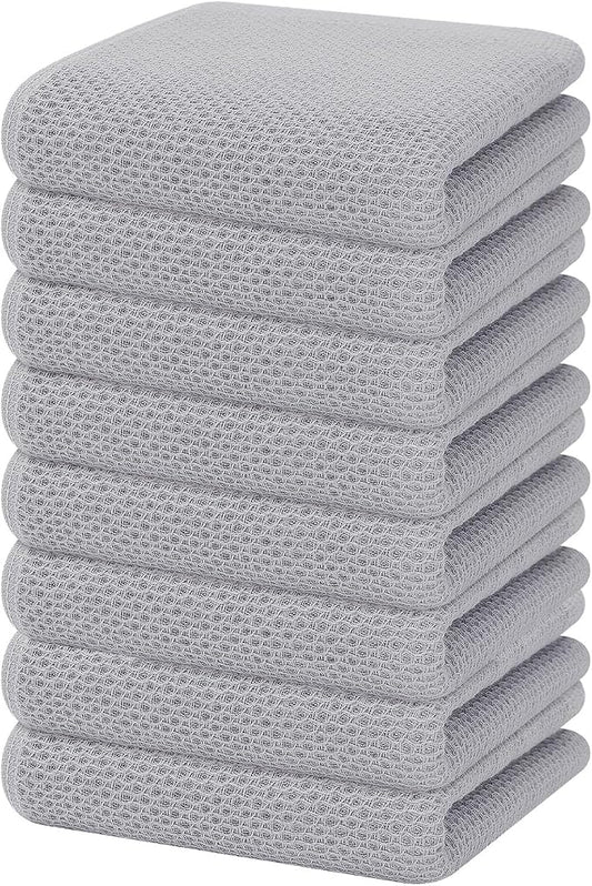 Homaxy 100% Cotton Waffle Weave Kitchen Dish Towels 8-Pack, Light Gray | 13 x 28 Inches, Ultra Soft Absorbent Dish Towels, Quick Drying Cleaning Towels by Homaxy