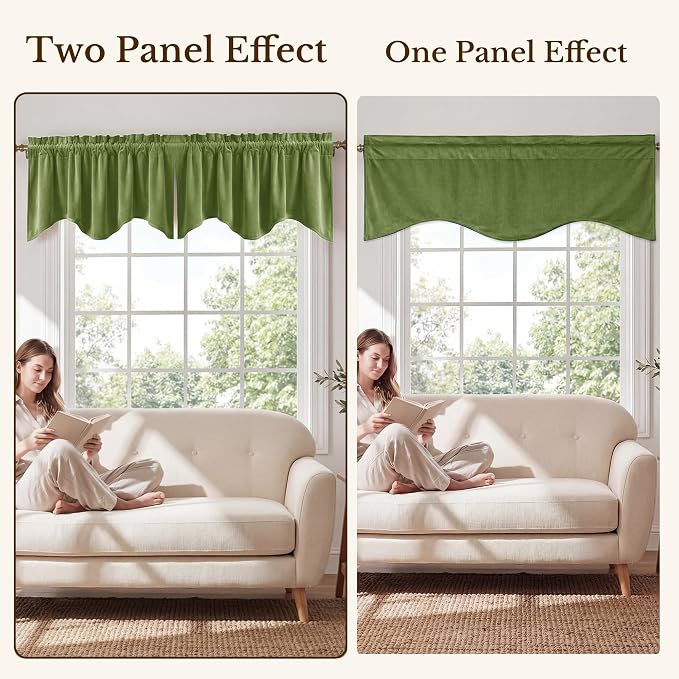 Grass Green Valance for Windows 52x18 Inch 1 Panel | Bright Wavy Green Kitchen Window Treatment, Spring Decorative Short Drapes for Bathroom, Kids Room, Rod Pocket - Image 7