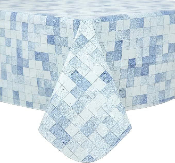 FIFTY FEET 84X60 Inch Rectangle Tablecloth, Vinyl Tablecloth with Flannel Backing Waterproof Table Cloth, Spill Proof Picnic Table Cover for Outdoor/Indoor/Camping/Dining(Blue Plaid) by FIFTYFEET