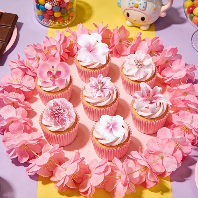 72 PCS Edible Flowers Cupcake Toppers Wafer Paper Flower Birthday Party for Baby Shower Wedding Birthday Party Cake Food Decorations Supplies - Image 3