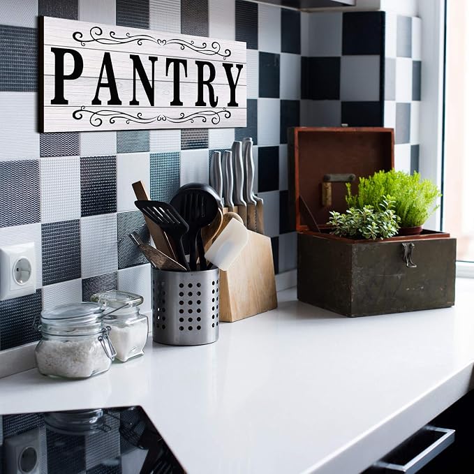 Jetec Pantry Sign Wall Decor 16 x 6 Inch Farmhouse Wood Pantry Signs Rustic Retro Hanging Wooden Art Plaque Decorative for Kitchen Restaurant Door Room Home Decoration(White) - Image 6