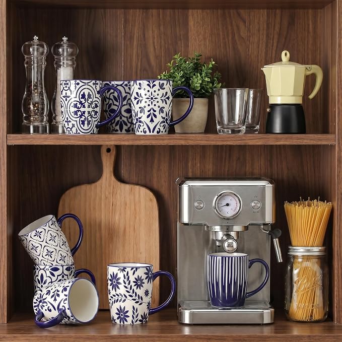 glowworm Ceramic Coffee Mugs, 16 Ounce Coffee Cups with Handle, Blue&White | Prefect for Cappuccino, Milk , Hot Cocoa, Tea, Vintage Coffee Mug for Kitchen, Dishwasher & Microwave Safe, Set of 6 - Image 6
