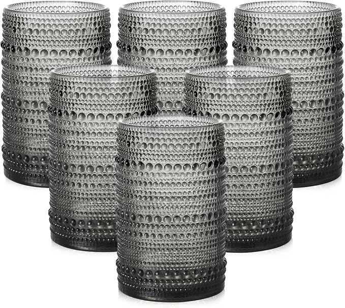 ZMOWIPDL Drinking Glasses Set of 6,15 oz Grey Hobnail Glass Cups | Vintage Glassware，Embossed Water Tumbler,for Beer,Cocktail,Whiskey,Juice and Various Mixed Drinks- 1 Cleaning Brush by ZMOWIPDL