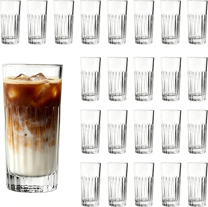 AGH 12 OZ 24 Pack Glass Cup, Vintage Ribbed Tall Drinking Glass Cups, Heavy Base Water Glasses for Cold Brew, Latte, Juice, Cocktails, Dishwasher Safe Home Bar Glassware by AGoodHopeforYou