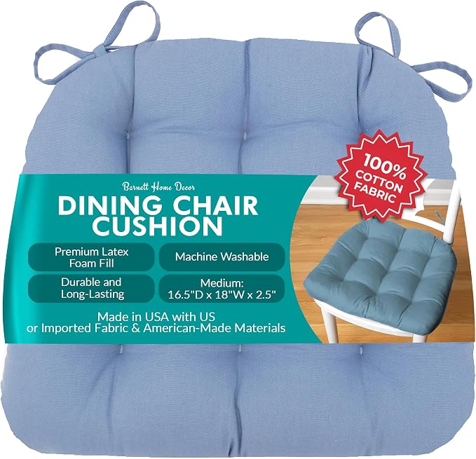 Barnett Home Decor Cotton Duck Bluebell Dining Chair Pad with Ties - Size Medium Size 18 Chair Pad Jumbo - Latex Foam Fill - Machine Washable, 100% Cotton, Made in USA (Colonial Blue) by BarnettHomeDecor