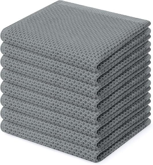 Homaxy 100% Cotton Waffle Weave Kitchen Dish Cloths 8-Pack, Grey | 12 x 12 Inches, Ultra Soft Absorbent Dish Towels, Quick Drying Dish Rags with Hanging Loop by Homaxy