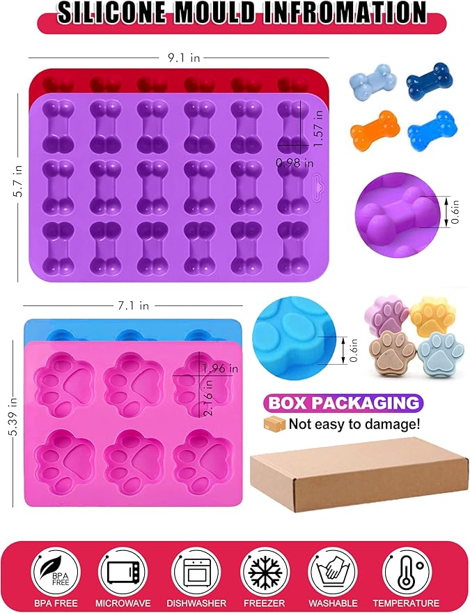 Homemade Silicone Dog Treat Molds - Dog Treat Cookie Cutters - Dog Treat CRecipes, Food Grade Silicone Molds for Candy and Dog Ice Cubs - Set of 15, Purple