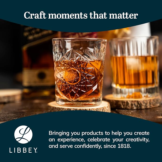 Libbey Hobstar Double Old Fashioned Glasses, Clear Cut Glass Drinking Glasses Set of 4, Durable, Vintage Whiskey Glasses for Cocktail, Drinks and More - Image 6