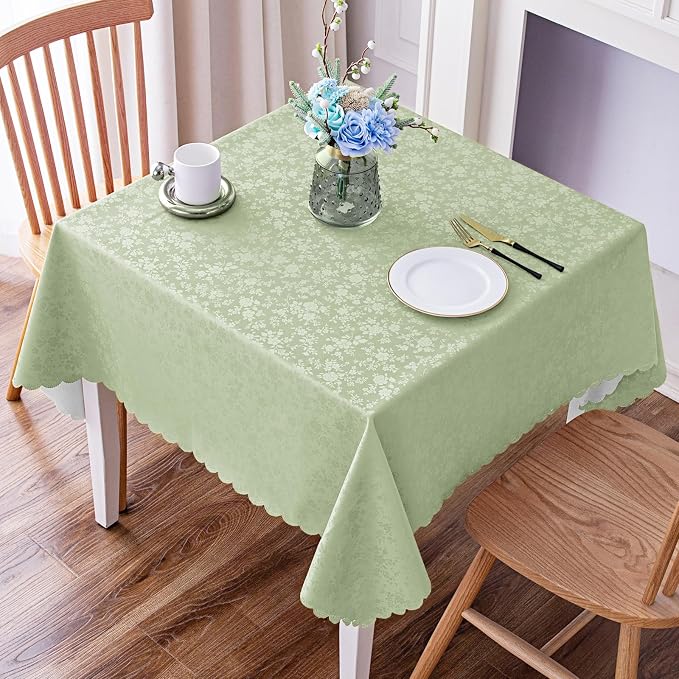 Smiry Square Waterproof Heavy Duty Vinyl Tablecloths, 54 x 54 Inch | Wipeable Washable Floral Embossed Table Cover for Kitchen and Dining Room, Indoor & Outdoor Use, Grass Green by Smiry